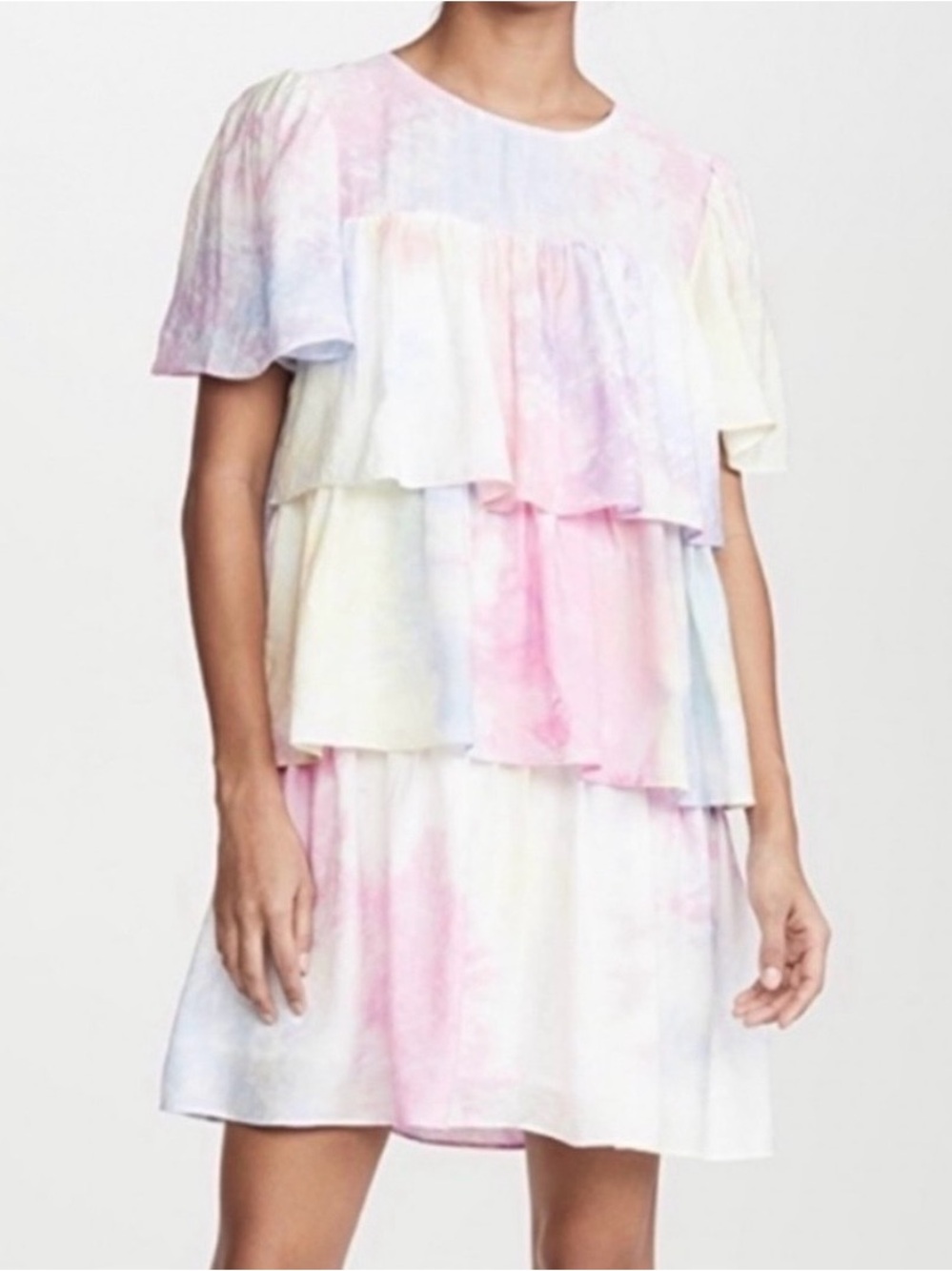 English Factory Multicolor Tiered Tie Dye Printed Shift Dress Women's S Cotton - Picture 1 of 12
